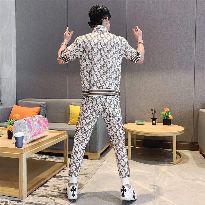 

2021 Summer New Ice Silk Men 's Sports Casual Suit Smart Guy Summer Clothes a Set of Men 's