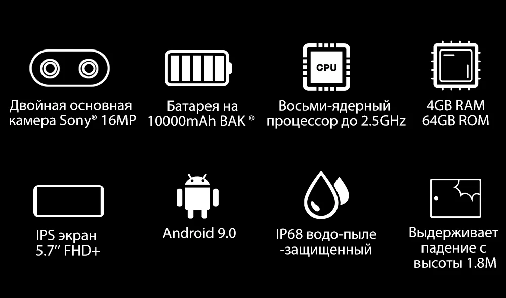 Blackview BV9500 IP68 смартфон Водонепроницаемый 5,7 дюймов 18:9 MT6763T Octa Core 4 ГБ+ 64 ГБ двойной 16.0MP Камера Android 8,1 мобильный телефон