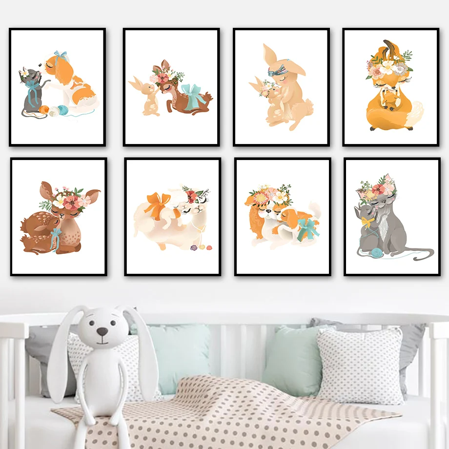 

Lion Fox Deer Alpaca Rabbit Cat Dog Animal Wall Art Canvas Painting Nordic Posters And Prints Wall Pictures Baby Kids Room Decor