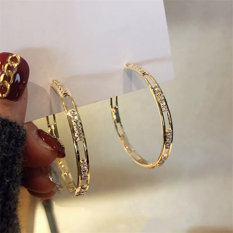 

Golden Round Crystal Hoop Earrings for Women