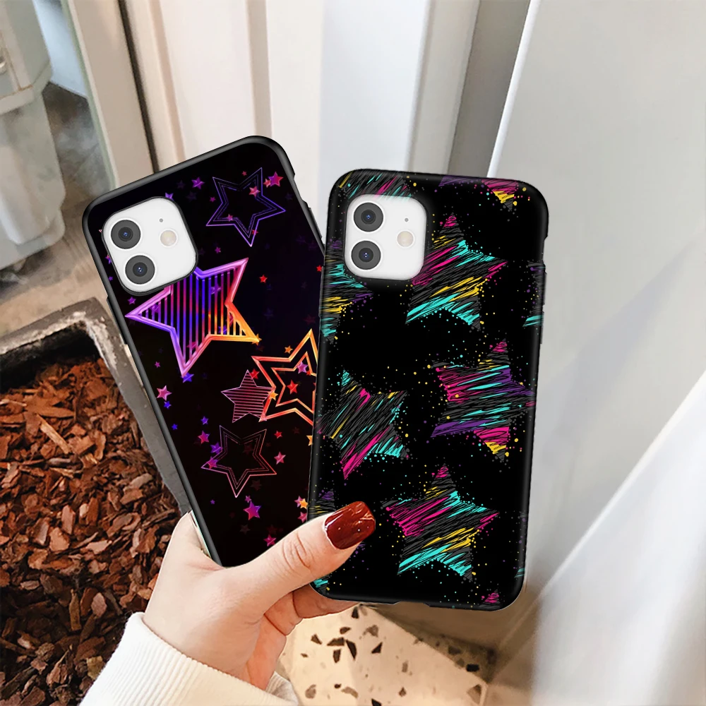 

Colorful Stars Cute Phone Case For iPhone 11 12 Pro Max Soft Silicone Cover 12Mini X XS XR SE2020 7 8 5 6s Plus Creative Cartoon