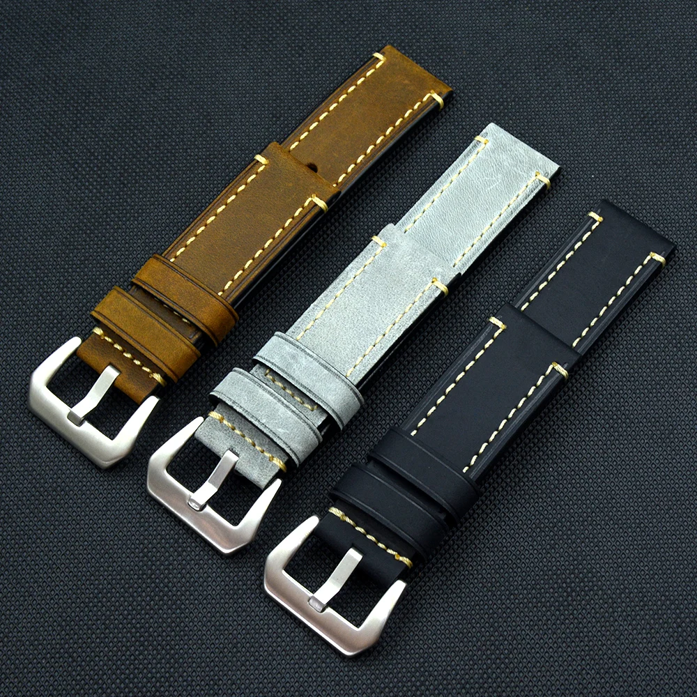 

Ремешок сменный мужской в стиле ретро, высококлассный браслет из воловьей кожи Crazy Horse, толщиной 20, 22, 24, 26 мм, аксессуары для часов ПАМ