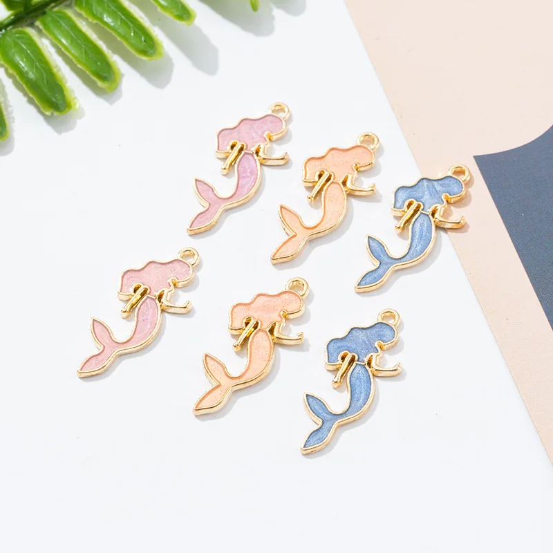 

10pcs New Beautiful Cartoon Shiny Mermaid Pendant Charm For Girl Jewelry Earring Necklace Bracelet Making Keychain Charm