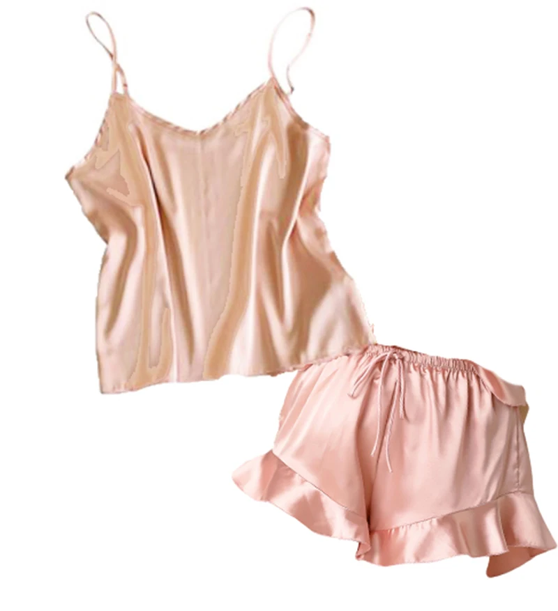 Женский пижамный комплект с V-образным вырезом шелковая пятнистая Сексуальная