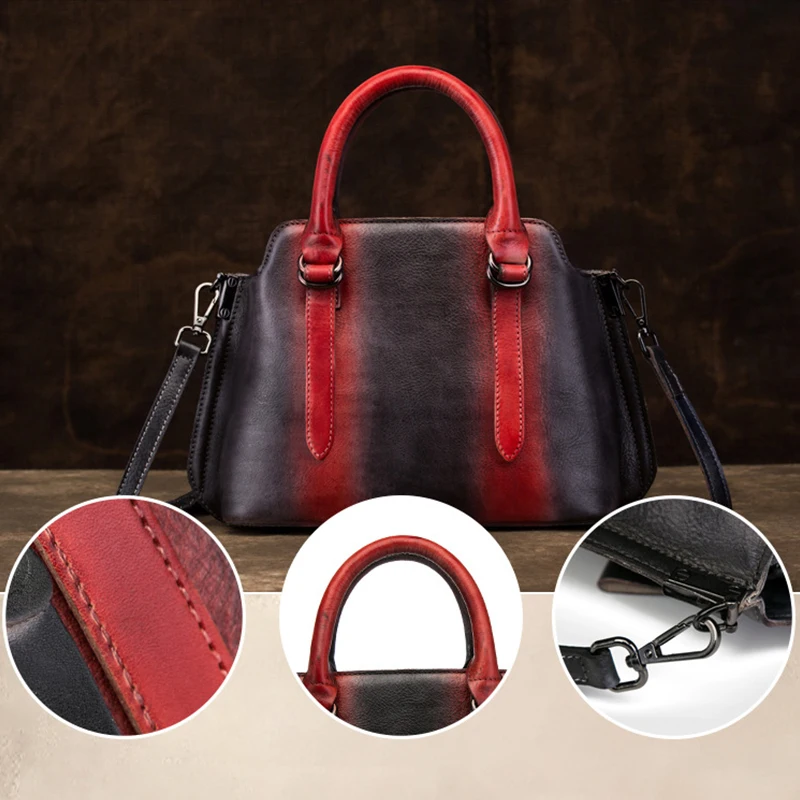 

2020 New Handmade Genuine Leather Shoulder Bags Women Vintage Contrast Cowhide Handbag Cross Body Large Capacity Casual Tote Bag
