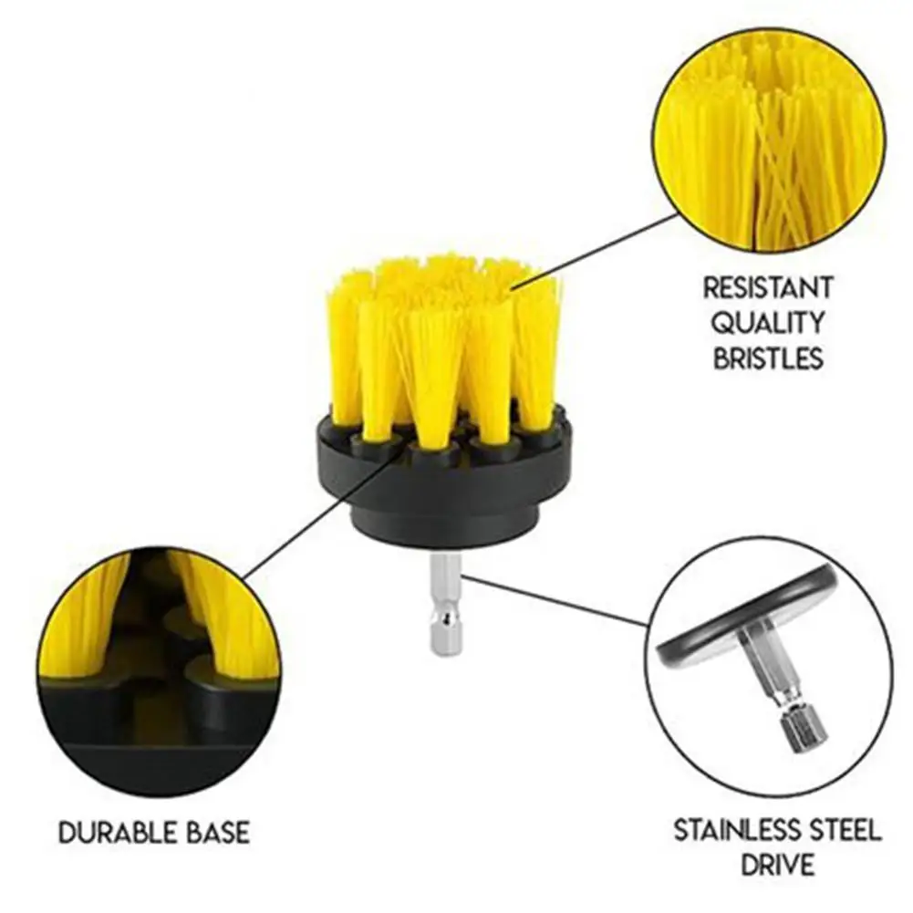 

3 Different Sizes Stiff Power Spin Brush Cleaner Shower Wall Car Carpet Mat All Purpose Brush