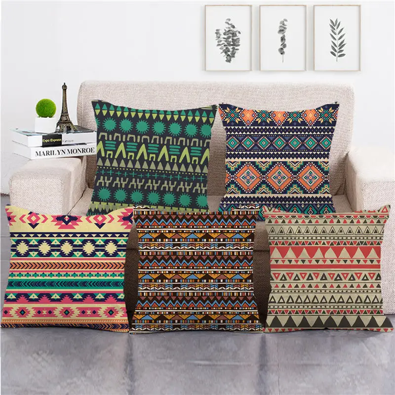 Pillowcase tribal ethnic india cushion cover gometric linen/cotton sofa throw pillow decorative pillows | Дом и сад
