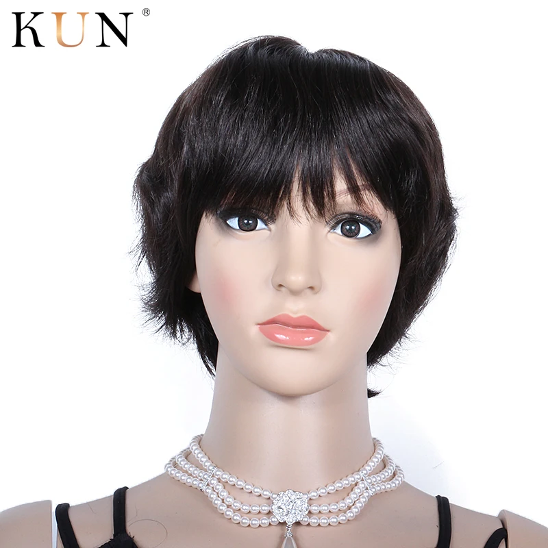 Парики из коротких человеческих волос прямой парик с челкой Пикси не сделанный