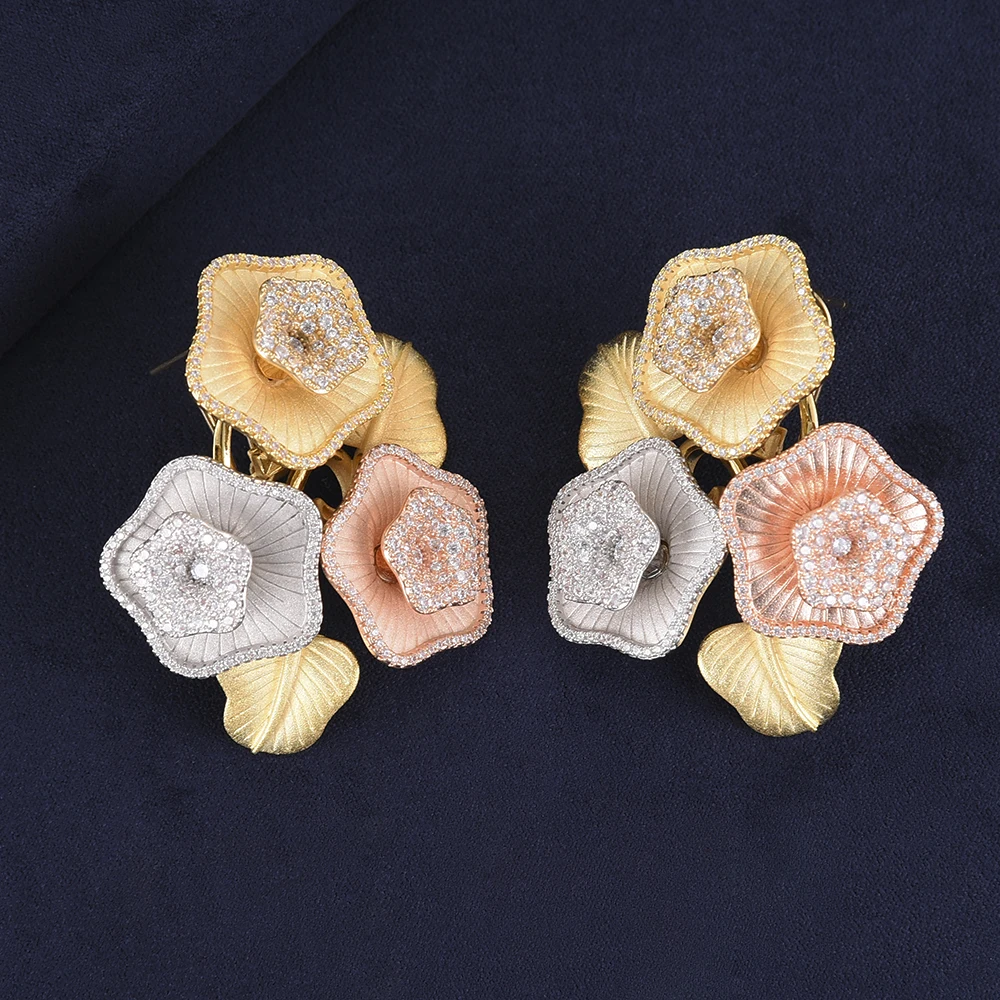 

KellyBola Fashion Flowers African Wedding Earrings Cubic Zirconia Stud earrings fashion jewelry Women aretes de mujer modernos