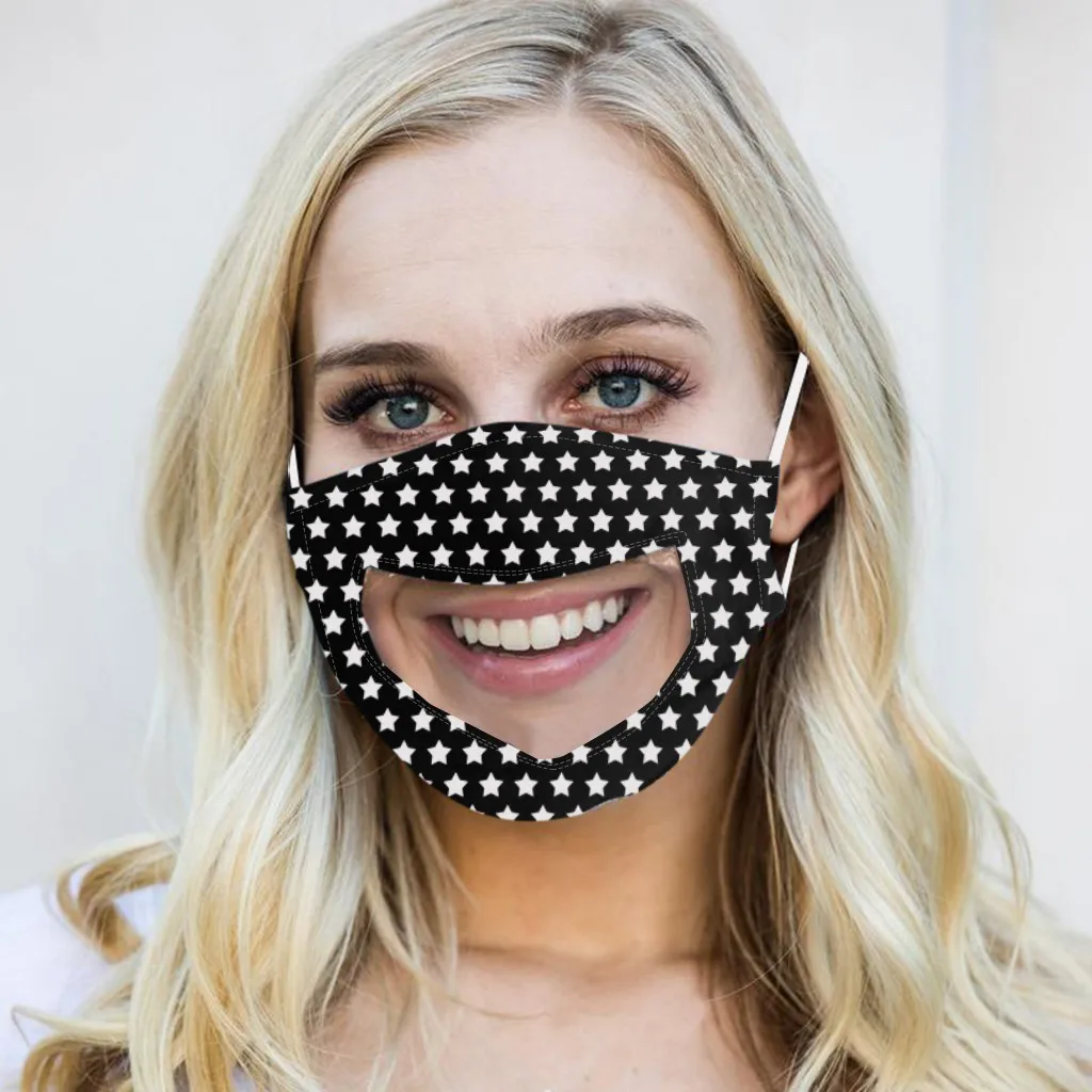 Взрослая Мода принт со звездой черная маска моющиеся прозрачные видимые Губы