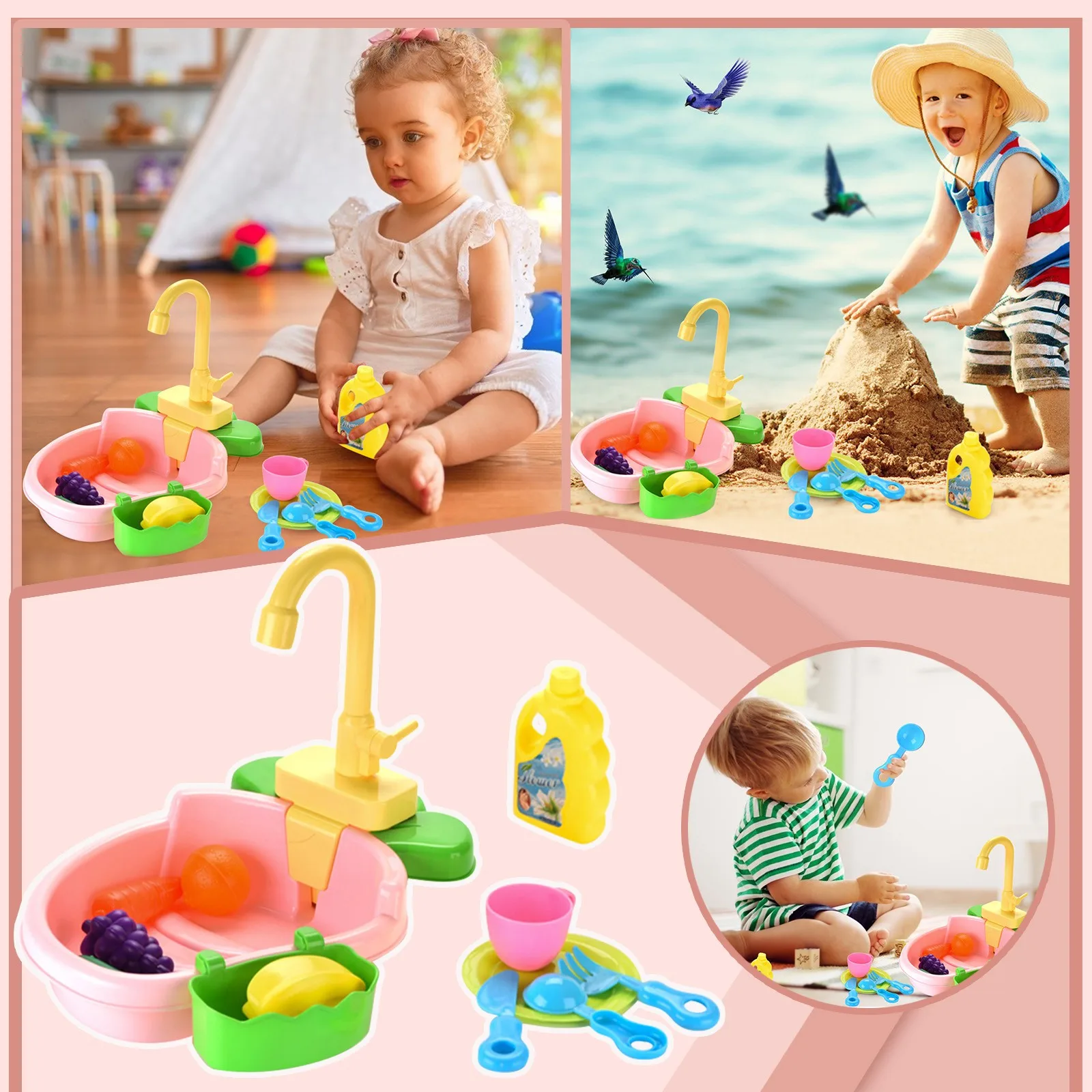 

Kitchen Sink Toys Electric Simulation Dishwasher With Running Water Dishwash Children'S Kitchen Toy Pretend Play House Toys Gift