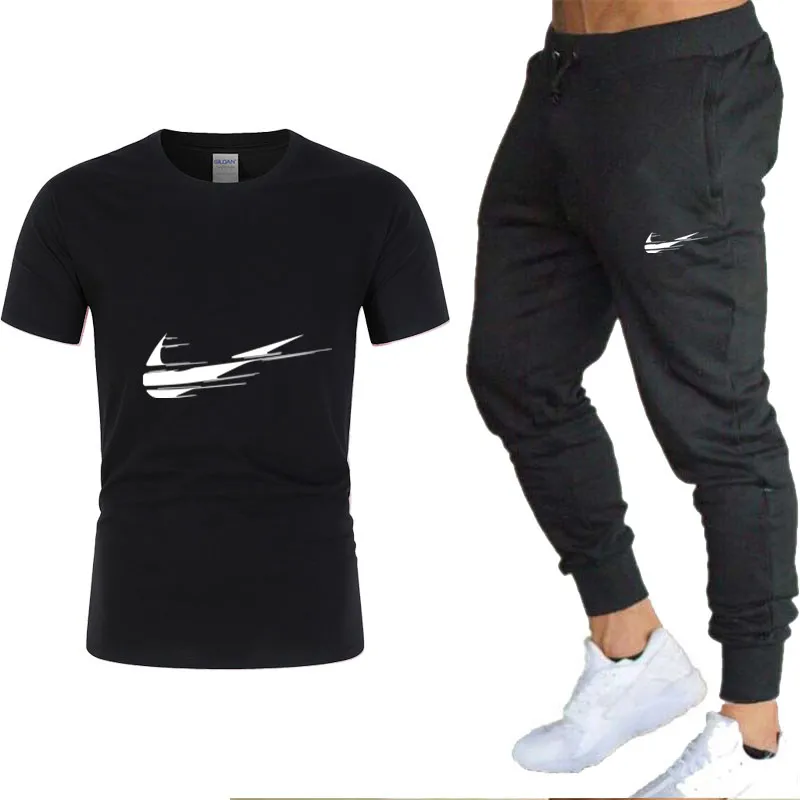 

2021 Fashion Casual Sportswear Summer Letter Printing Suit Men's Jogging Suit Fitness Clothes Men's T-Shirt + Pants 2-Piece Set