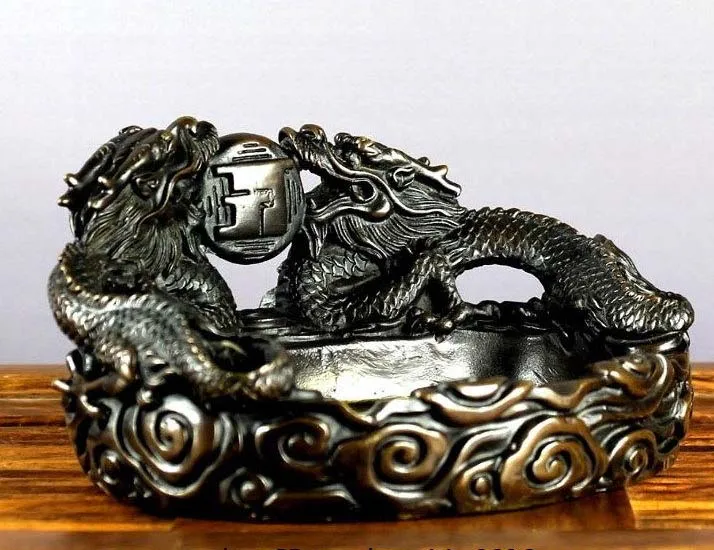 Китайская народная фэн-шуй Бронзовая медная Зодиак два дракона игра шарик