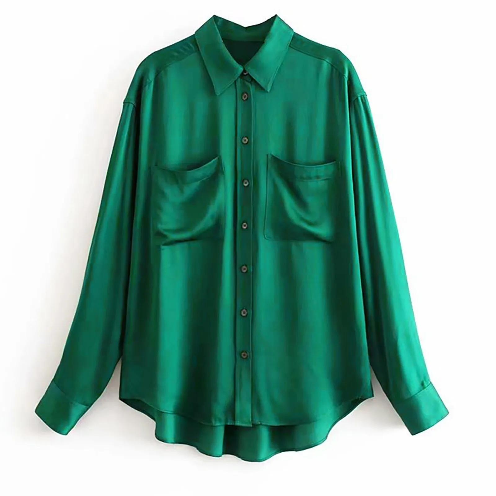 

Блузка женская шелковая с отложным воротником, на пуговицах