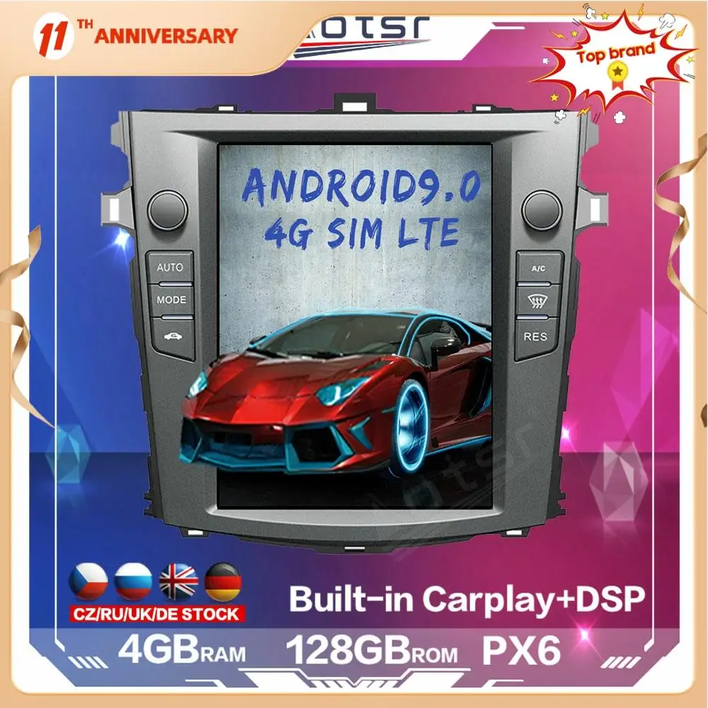

Автомагнитола PX6 для Toyota Corolla 128-2007, мультимедийный проигрыватель с радио и GPS, DSP, Android 2013, 4G, SIM-карта