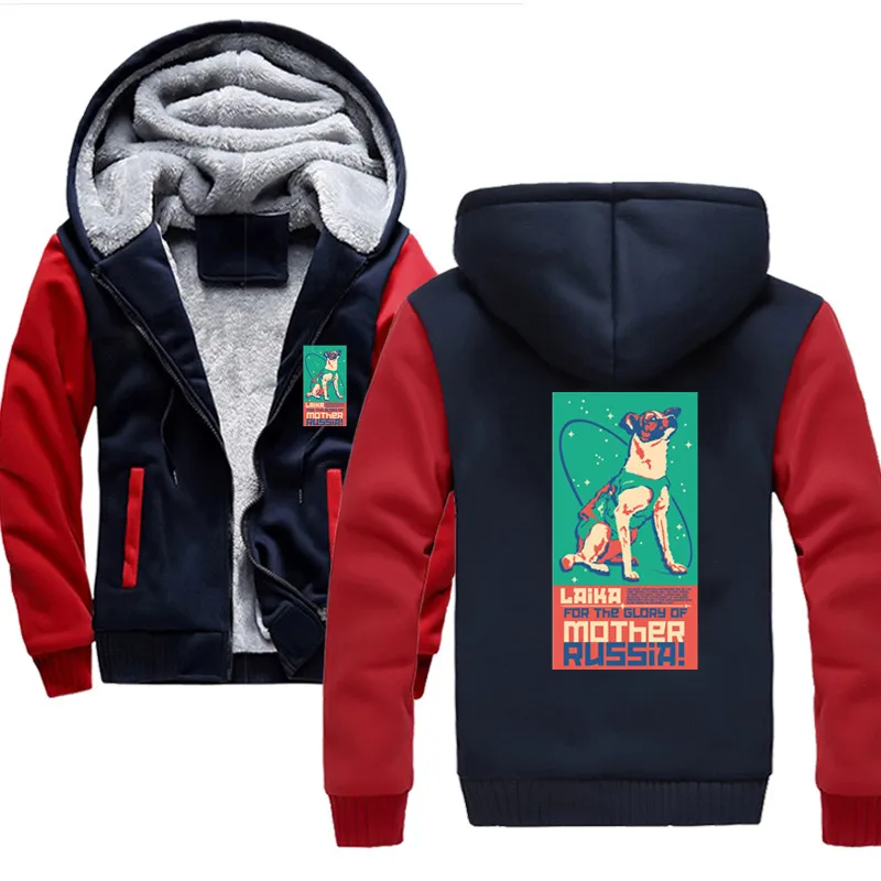 

Men's Thicken Hoodie Laika Space Dog Russian Zipper Jacket Sweatshirts Coat Long Sleeve Casual Warm Hooded