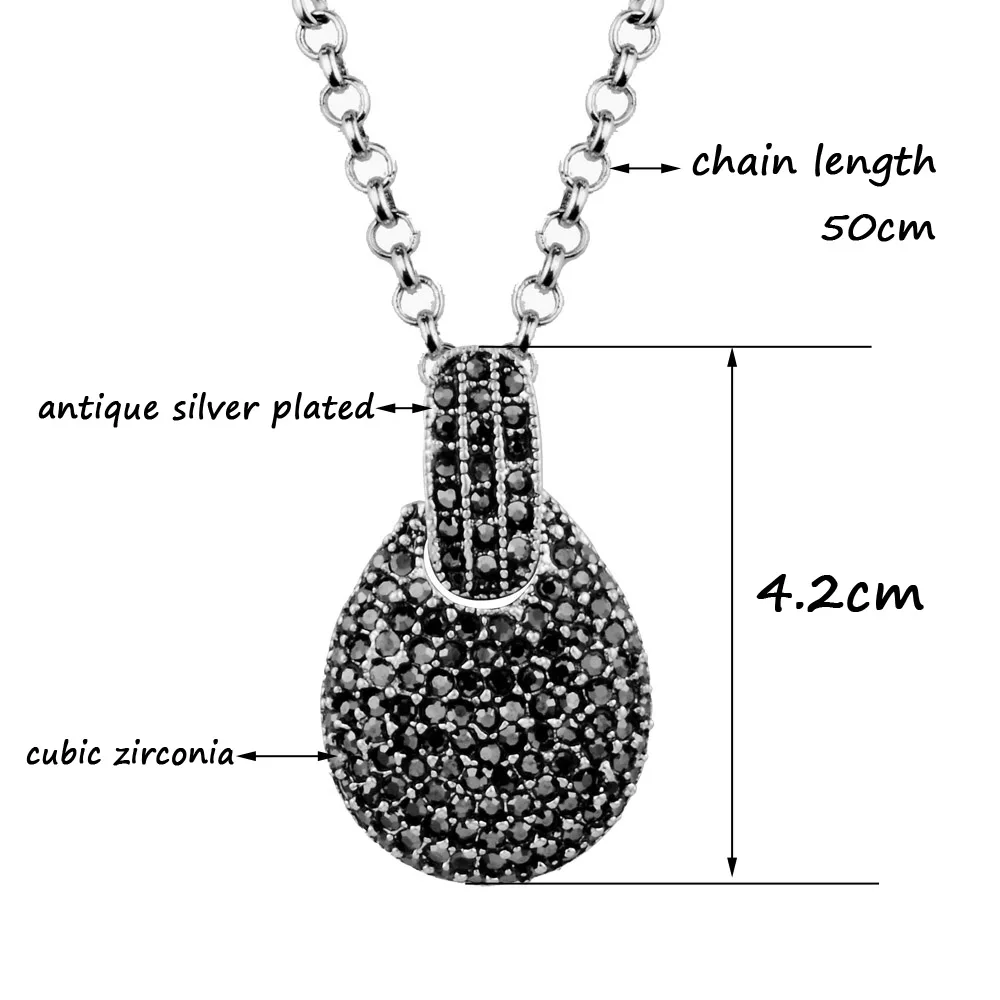 

SINLEERY Vintage Teardrop Jewelry Sets For Women Antique Silver Color Full Cubic Zirconia Earring Necklace Set TZ068 SSP