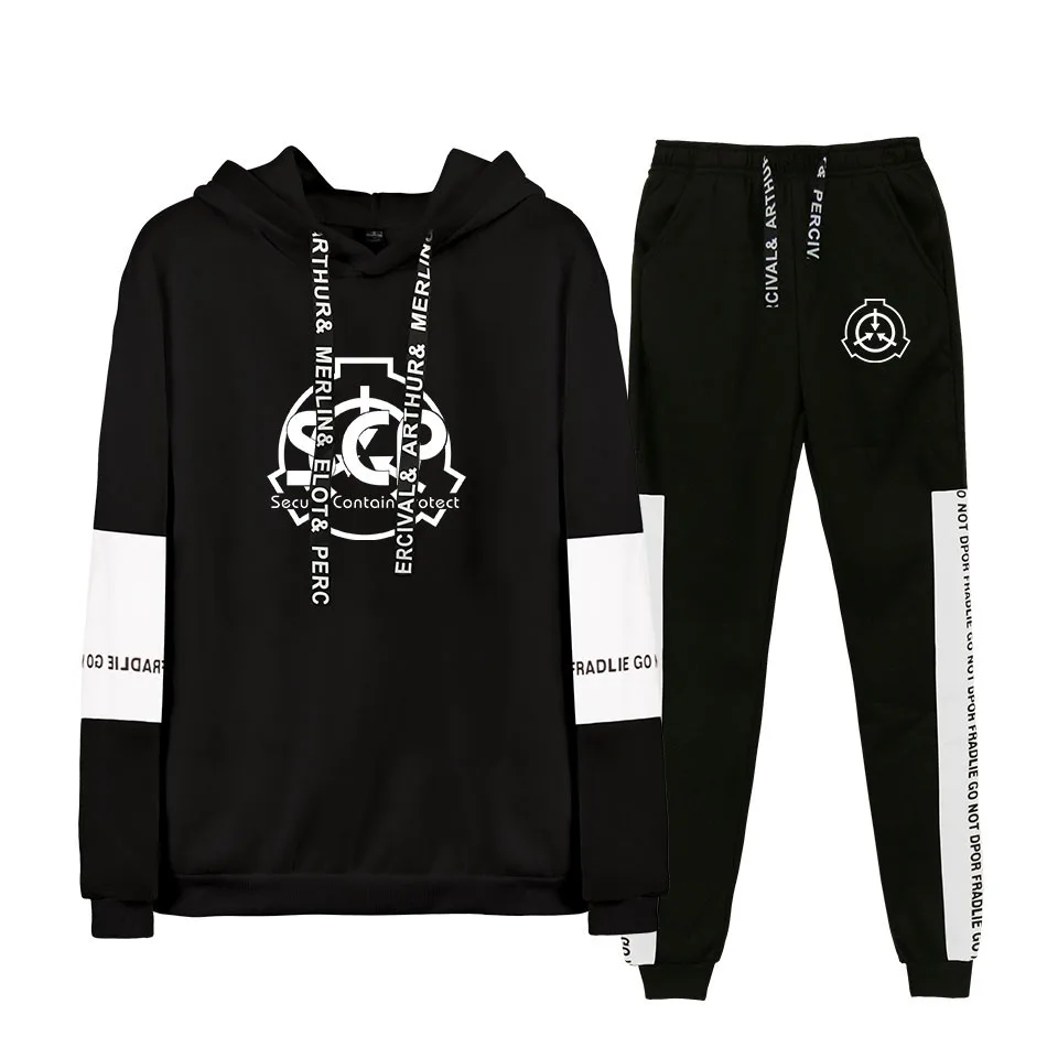 Scp Foundation белые толстовки + черные спортивные штаны Весна осень зима