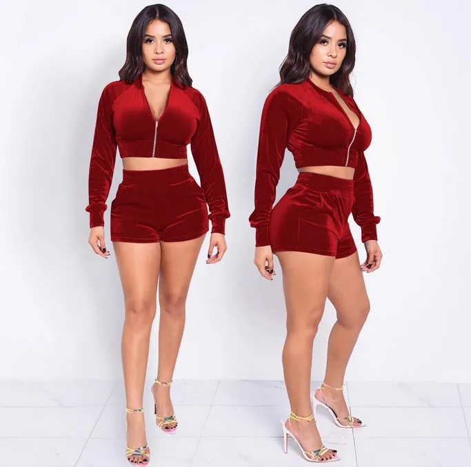 

2020 Women outfits Velvet Sportswear Tracksuit For Women 2 Piece Set Suit Short Sexy Clothes And Shorts Clothing