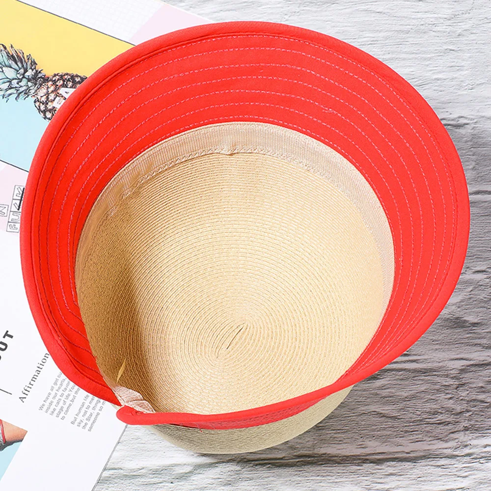 

Fashion Womens Summer Outdoor Bowler Sun Hat Cotton Patchwork Straw Top Hat Wide Brim bUCKET HAT Ladies Sun Derby Hat Foldable