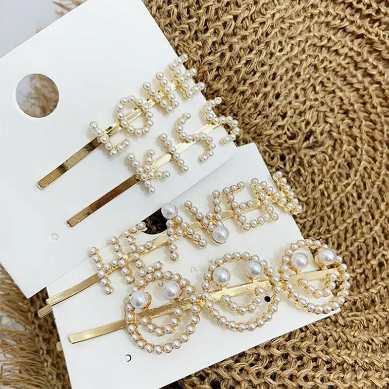 Женская элегантная заколка для волос с геометрическим жемчугом имитация в