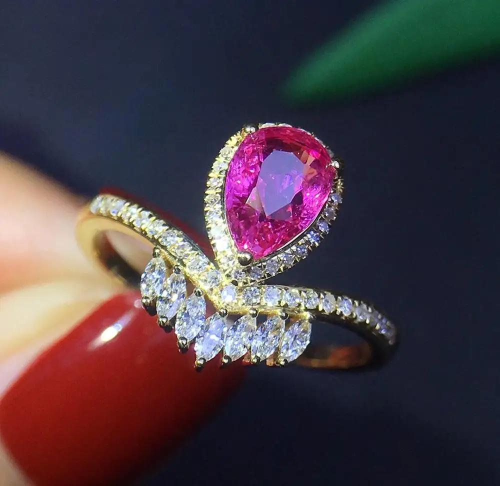 Кольцо с розовым сапфиром J511 натуральный розовый сапфир 18 К драгоценные камни 1