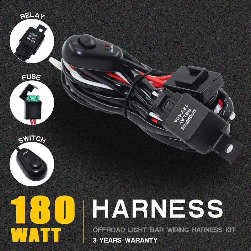 

180W Off-road Car Light Wiring Harness Switch Relay Kit for Work Driving Fog Light Bar With On/Off Switch 40A DC12V One Drag Two