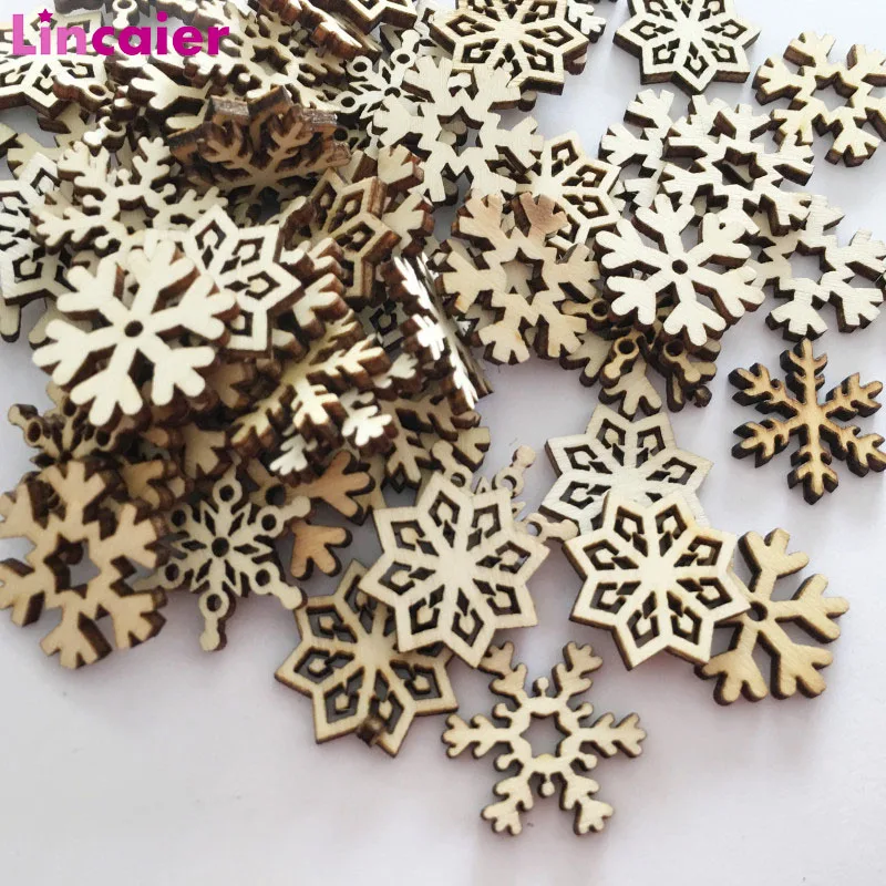 

50pcs Wooden DIY Arts Crafts Decorations Wood Environmentally Friendly Natural Hanging Ornament Xmas Decor Snowflake