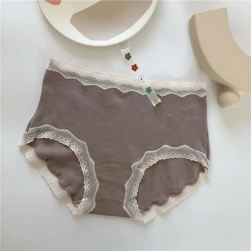 

97% Cotton Pants Mid-Waist Lady briefs, Spring and Summer Thin Section, Japanese Lace Trim Girl Pants A66