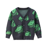2020 boys knit cardigan sweater spring autumn children sweater coat baby kid cartoon crocodile sweater fashionable green sweater