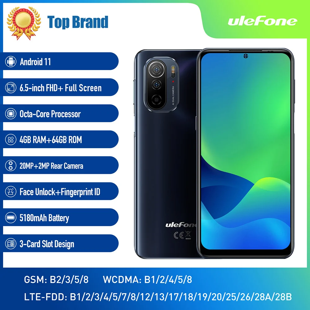 Смартфон Note 13P Ulefone Helio G35 5180 мАч Android 11 4 Гб + 64 ГБ 6 5 дюйма FHD дисплей 4G сотовый