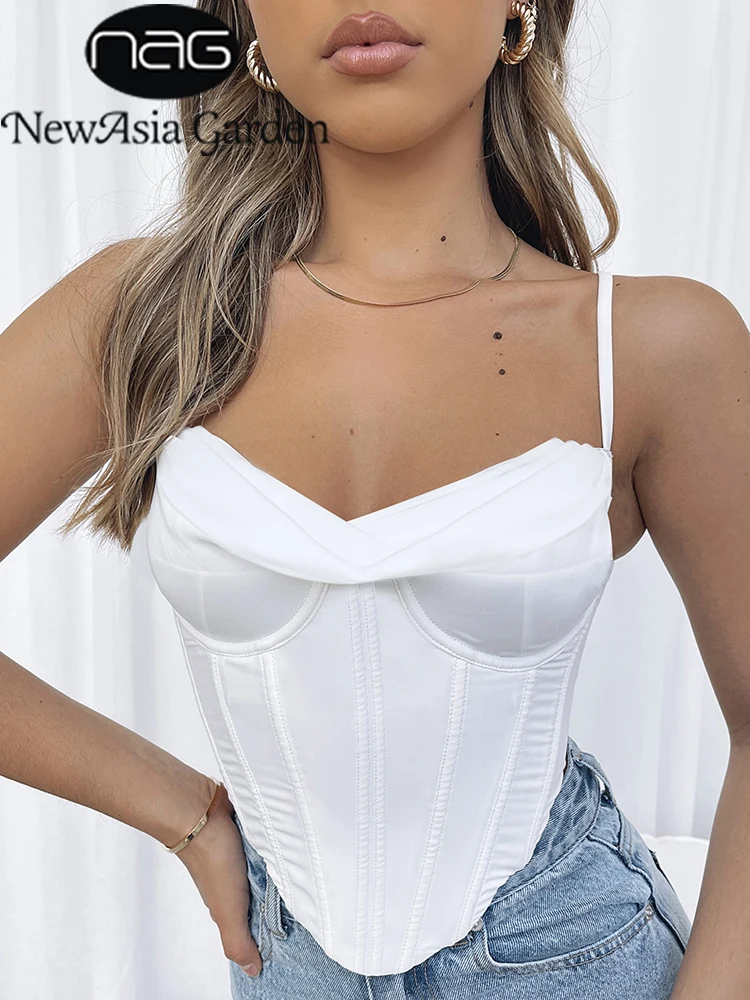 

NewAsia White Corset Top Push Up Padded Underwire Boning Bodycon Solid Color Camis Vintage Crop Top Women Fashion Party Bustier