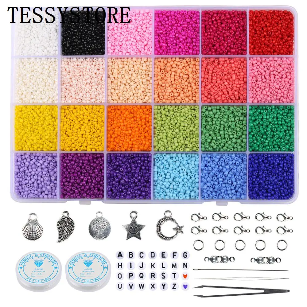 Стеклянные бусины TESSYSTORE 2 мм, набор с инструментами, алфавитные бусины для изготовления ювелирных изделий, браслетов, колец, набор аксессуаров «сделай сам»