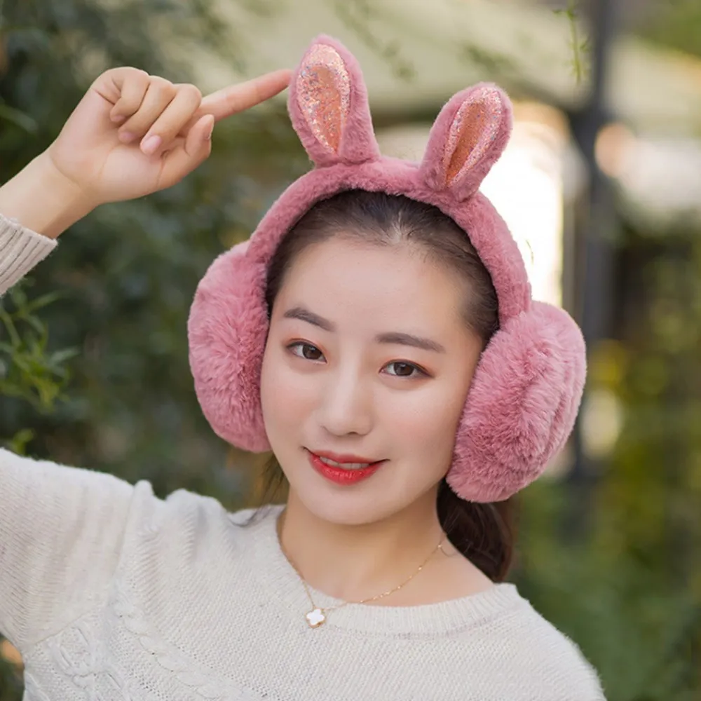 Для женщин зимние Наушники Earwarmers заячьи ушки мочки уха теплые меховые оголовье
