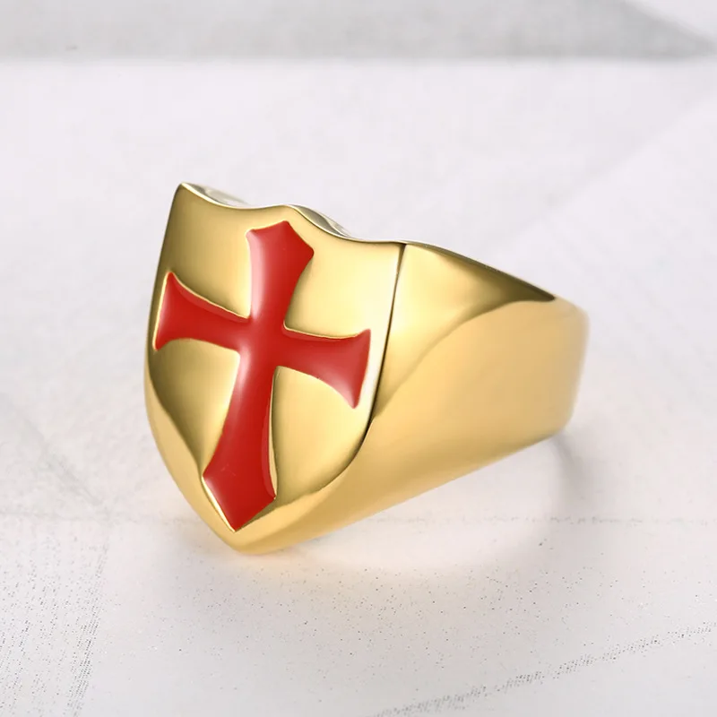 

Wholesale Knights Templars Pray Crucifix Jesus Titanium Steel Rings Christian Jewelry Crossing Rings Christianity Anniversary