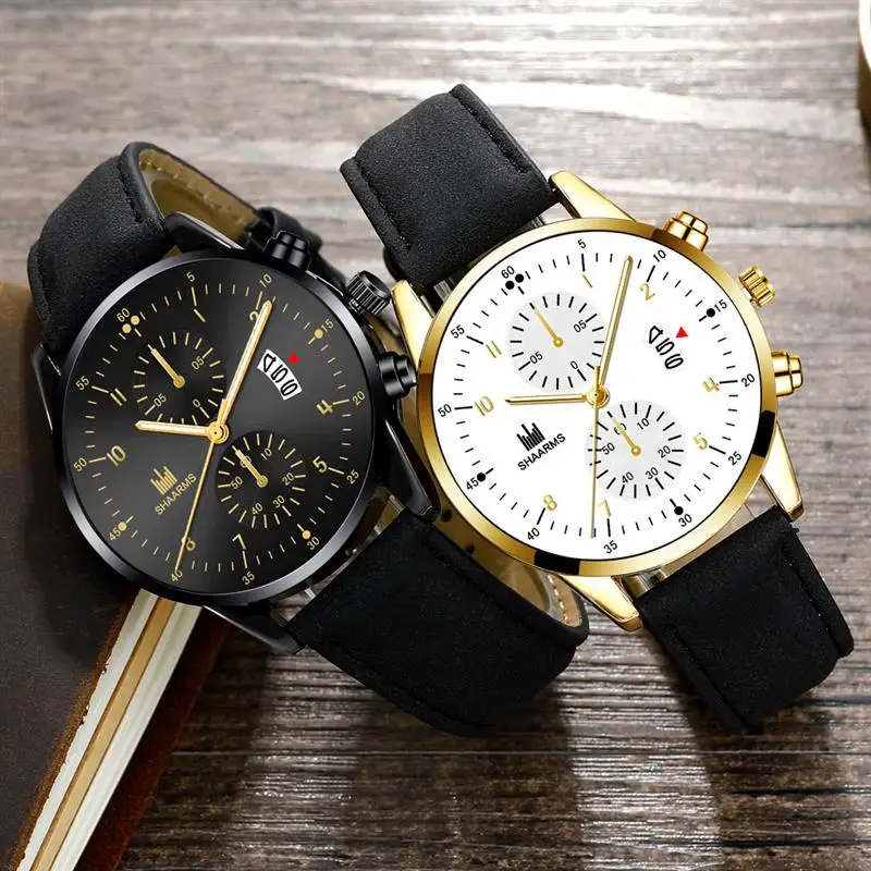 Новые модные мужские наручные часы с кожаным ремешком из сплава Мужские