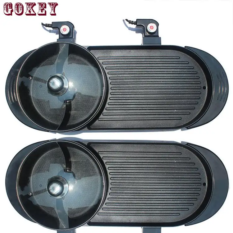 Скидка Электрический гриль и кастрюля для выпечки 2 в 1, плоская сковорода с двойным вкусом, бездымный гриль, плоский гриль, антипригарное покрытие ...