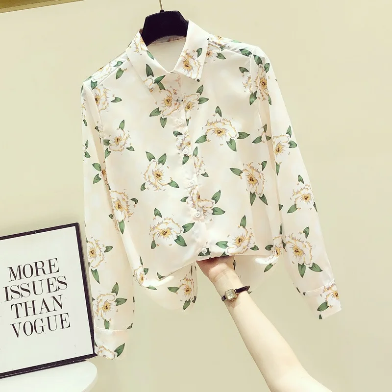 

Женская шифоновая блузка с длинным рукавом, с принтом