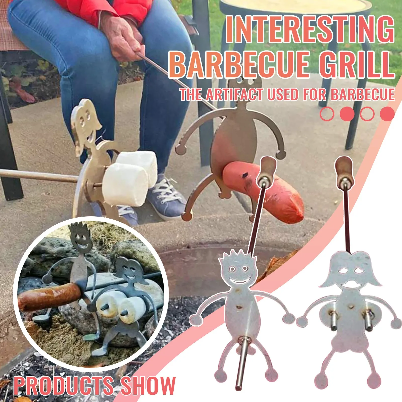 

Skewers For Barbecue Hotdog Boy Man And Marshmallow Girl Woman Roaster Cooker Skewer Reusable Grill Roaster Bbq Tools #8
