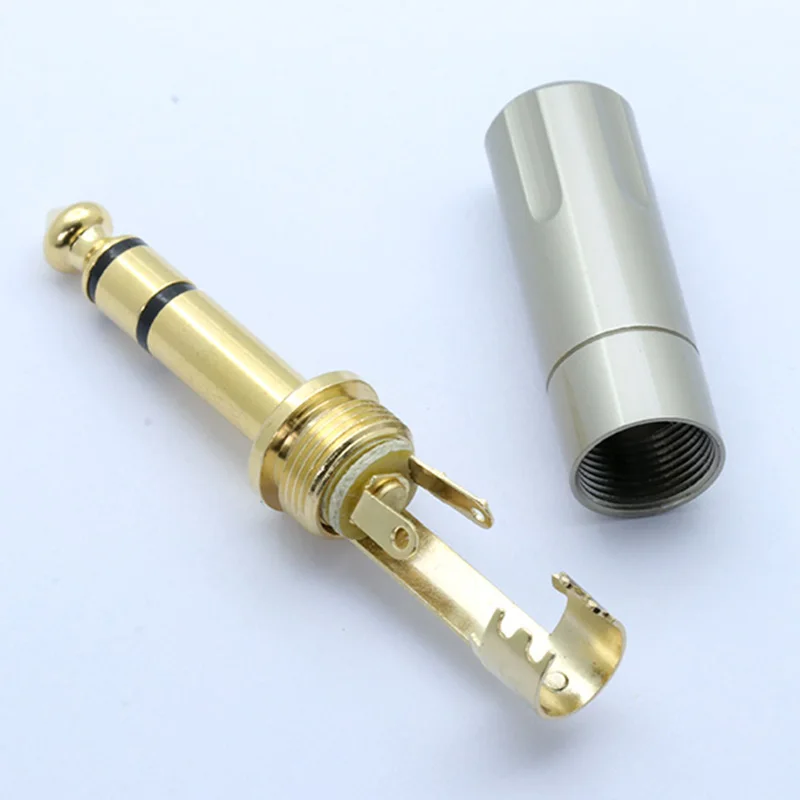 

10pcs New arrival Copper Jack 6.35mm Gold-plated Audio Plug Connector 6.35mm stereo Plug Assembly Microphone Connector