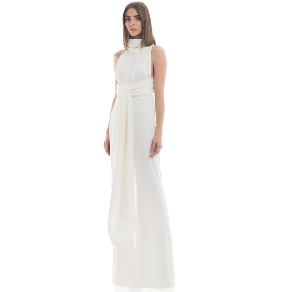 DEAT летние Повседневное без рукавов с высоким, плотно облегающим шею воротником Высокая Талия белые сапоги милые штаны Свободные Комбинезоны Rayon пояса Для женщин MF719