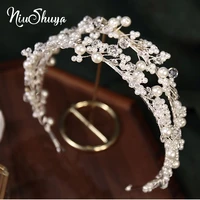 niushuya trendy white pearl wedding headband tiara handmade hairband bridal headpiece wedding hair accessories for womens