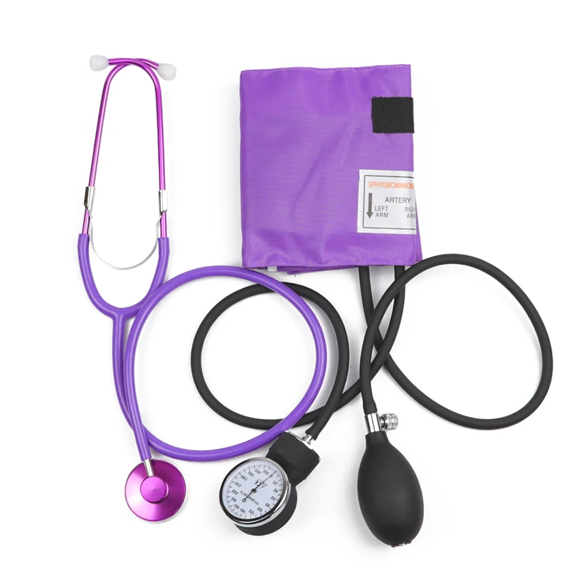 Classic Purple Blood Pressure Monitor BP Cuff Set Adult Upper Arm Aneroid Sphygmomanometer with Single Head Cute Stethoscope