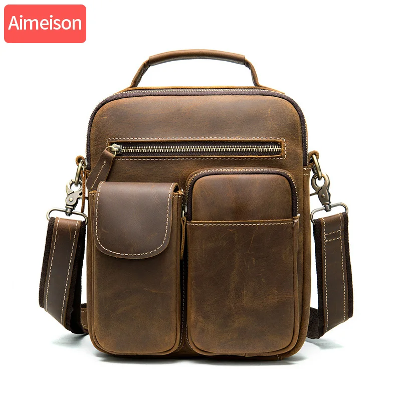 Винтажные кожаные сумки для мужчин сумка Кроссбоди из натуральной кожи мужская