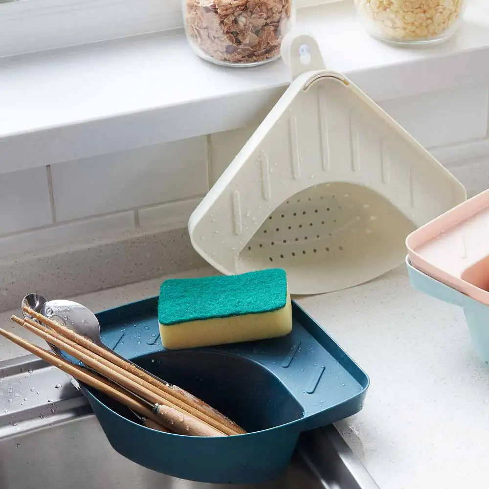 

Food Waste Filter Triangular Kitchen Sink Waste Storage Rack Corner Mounting Basket With Drain Outlet Fruit And Vegetable Filter