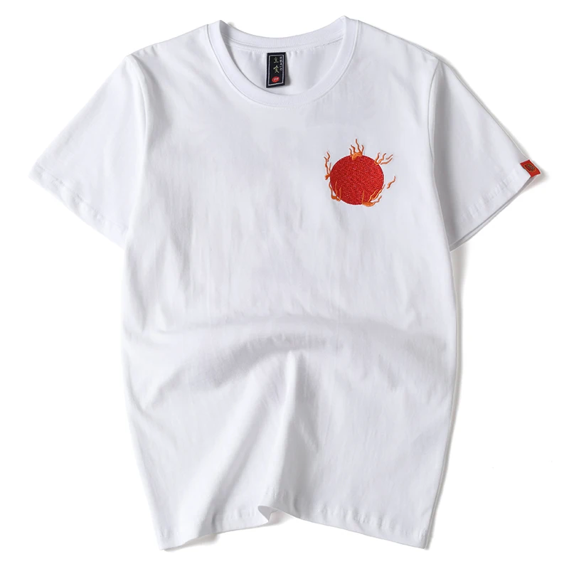 Мужская футболка с вышивкой Феникс белая круглым вырезом в китайском стиле