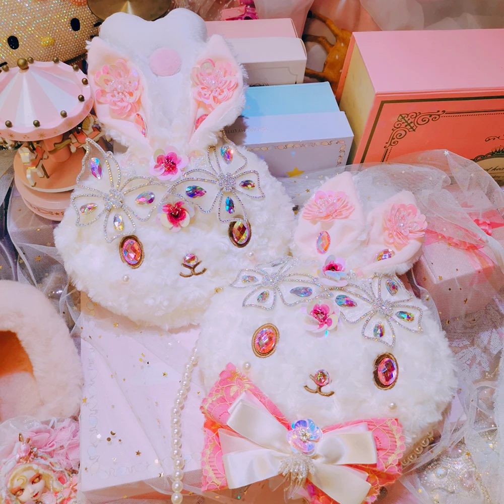 

Japanese Lolita sequined female shoulder slung cute furry cartoon bowknot kawaii girl kawaii lolita bag loli cos rabbit bag