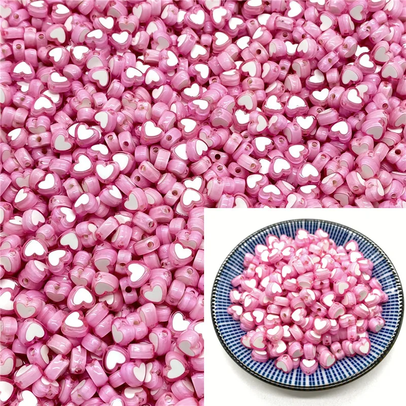 

50pcs 8x5mm Love Acrylic Bead Loose Spacer Beads For Jewelry Making DIY Bracelet Accessories #A46a15