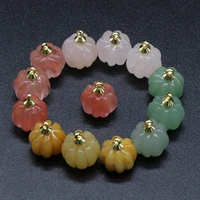 wholesale hot natural semstone rose quartz carved mini pumpkin small pendant making diy charm necklace earring jewelry gift20pcs