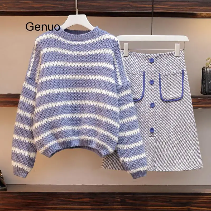 Женский комплект из двух предметов трикотажный свитер и тонкая трапециевидная